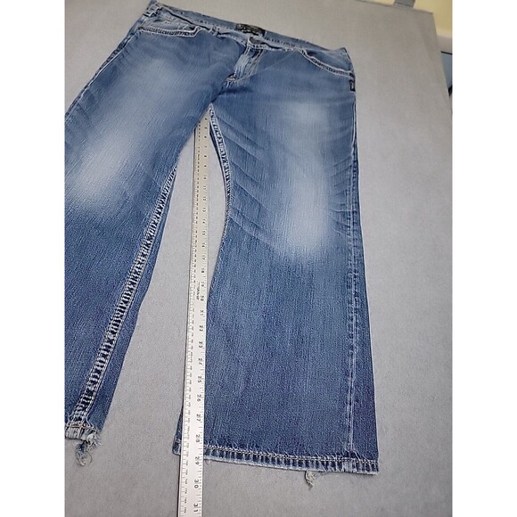 Silver Jeans Mens 42x29 Boot Distressed Mid Rise Cowboy Western Blue Cotton Logo - Picture 3 of 13